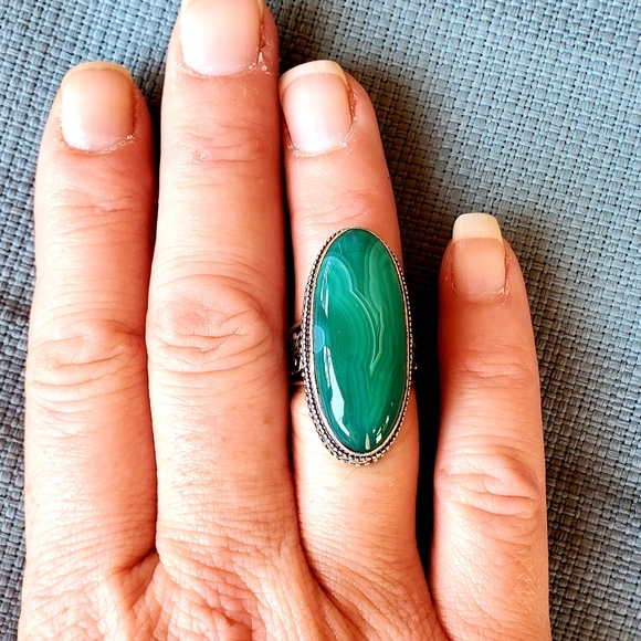 New Oversized Botswana Agate 925 Silver Ring. - Picture 4 of 11